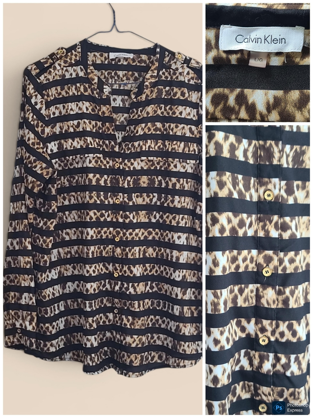 Calvin Klein Leopard Stripe Button-Up Blouse